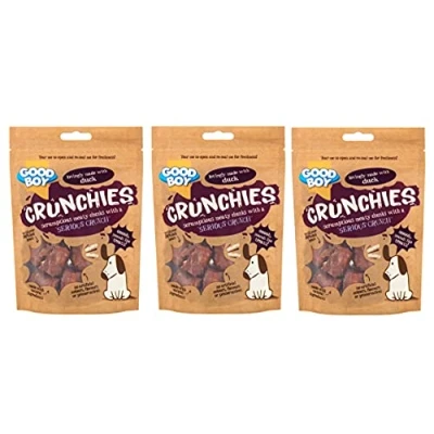 Image of GOODBOY CRUNCHIES &#039;SERIOUS CRUNCH&#039; NATURAL MEATY CHUNKS DOG CHEW TREATS 60G, CHICKEN, DUCK (Duck, PACK OF 3)