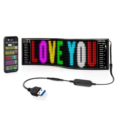 Image of RAYHOME Scrolling Bright Advertising LED Signs, Flexible USB 5V Car Sign Bluetooth App Control Custom Text Pattern Animation Programmable Display for Store Bar Hotel (15&#039;&#039;x4&#039;&#039;)