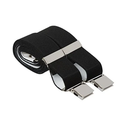 Image of Gents Shop Mens Black Trouser Braces Heavy Duty 35mm Wide Elastic 4 Strong Clips Uk Made 44 Inches Long (Standard Long, Black)