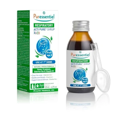 Image of Puressentiel Acti Pure kids Syrup 125ml Colds &amp; sore Throat Relieves throats immediately and decongestant Supports immunity 100% Natural Formula Suitable for Children aged 3+