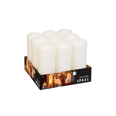Image of Spaas Tray of 9 Unscented Pillar Candles 60/150 mm, ± 45 Hours, White