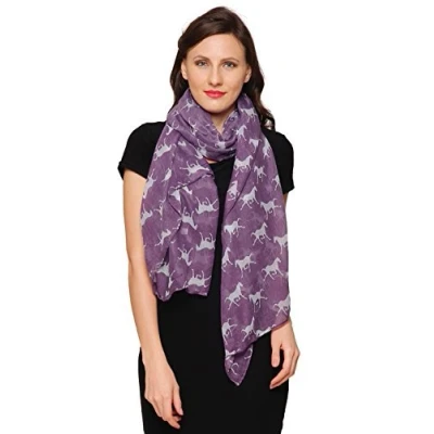 Image of World of Shawls Horses Print Design Ladies Girls Scarves Shawl Wrap Maxi Sarong (Purple)
