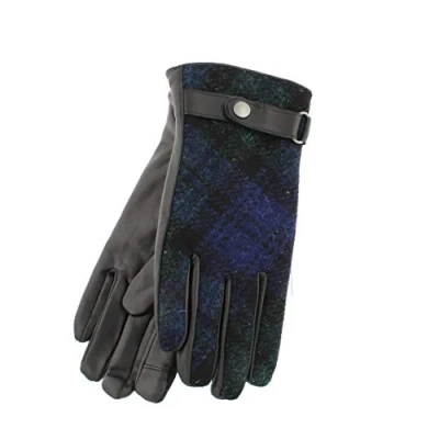 Image of Failsworth Ladies Harris Tweed &amp; Leather Gloves (Medium/Large, Black Watch)