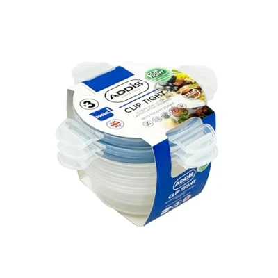 Image of Addis Clip Tight Food Storage Containers 300 ml Round Pack Of 3 Airtight Bpa Free Easy Locking Lid Clips, Clear Transparent