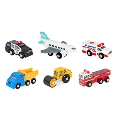 Image of Battat Wood Cars for Kids 6pc Toy Vehicle Set Mini Rescue &amp; Construction Vehicles Toddler Truck Toys Wooden Play 2 3 Years +