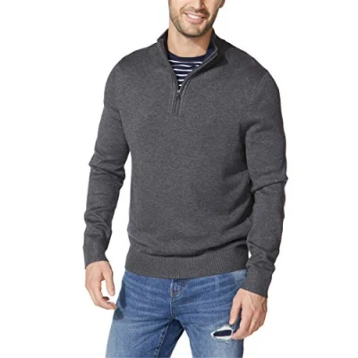 Image of Nautica Men&#039;s Quarter Zip Sweater, Charcoal Heather, XXL