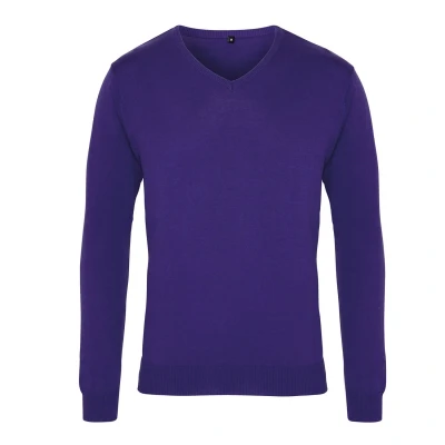 Image of Premier Mens Knitted Cotton Acrylic V Neck Sweatshirt (Purple) Size 3XL