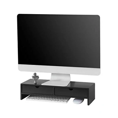 Image of SoBuy BBF02 SCH, Monitor Stand Computer Screen Riser Desk Organizer with 2 Drawers, Black