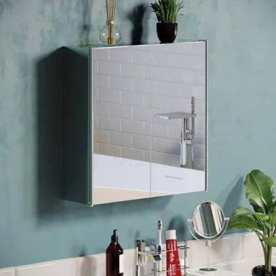 Image of Bath Vida Tiano Bathroom Cabinet Double Door Mirrored Wall Mounted Stainless Steel Modern