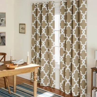 Image of Exclusive Home Curtains Ironwork Woven Blackout Grommet Top Panel Pair, Peacoat Blue, 52x108, 2 Piece