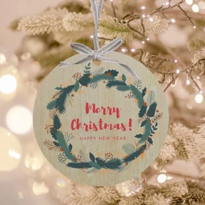 Image of Uniqicon 35Pcs Wooden Christmas Tree Decorations, Round Wood Slices Hanging Ornaments, Discs For Crafts, 3mm Circles, Embellishments Xmas Decoration DIY Crafts