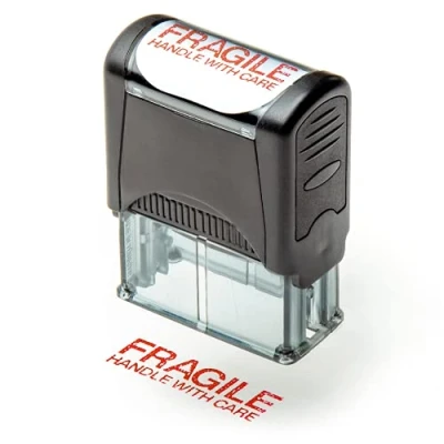 Image of Self Inking Rubber Stamp, Refillable Red Ink Preinstalled 1.4&quot; x 0.51&quot; (35 8mm) (Fragile Handle with Care)