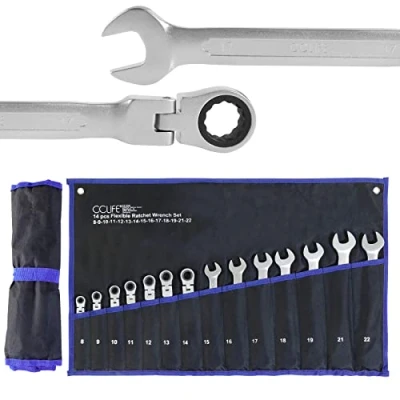 Image of CCLIFE 14 Piece Joint Ratchet Wrench Set 8 22 mm Flexible Ring Open End Spanner Cr V 72 Teeth