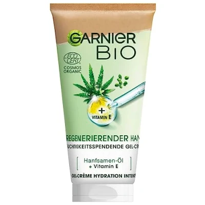 Image of Garnier Gel Cream, Moisturising with Organic Hemp, Regenerates Sensitive Skin, Vitamin E, Vegan Formula, Certified Natural Cosmetics, Intensive Moisture, 50 ml