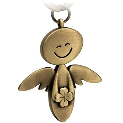 Image of FABACH Guardian Angel Keyring Smile with Clover Leaf Lucky Made of Metal Good Luck Charm Car Pendant Gift Luck, Antique bronze, standard size,