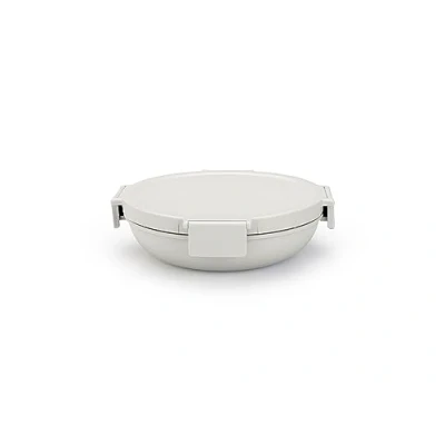 Image of Brabantia Make &amp; Take Lunch Bowl 1L Compact Flat Design Airtight Closure Leakproof Lid with Clips Suitable for Freezer Dishwasher Microwave Safe Light Grey