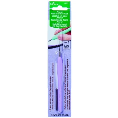 Image of clover Amour Crochet Hook:1.00 mm, Steel, Purple, 1 mm