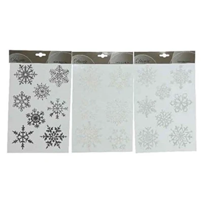 Image of SNOWFLAKES Design Christmas Window Stickers / Decorations 3 x Sheets 22 Iridescent, Silver, White Glitter for Decoration and Decorative Xmas Items