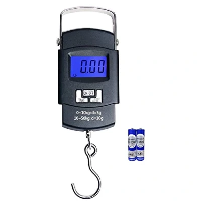 Image of EasyULT 50 kg Digital Luggage Scale, Electronic Balance Fishing Hanging Hook with LCD Display, Tare/Data Hold Function, 2 AAA Batteries Included(Black)