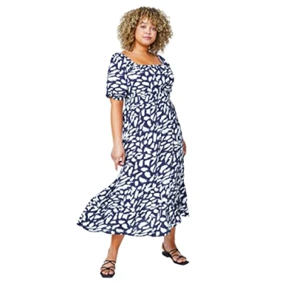 Image of Roman Curve Womens Stretch Waist Midi Dress Navy Size UK 30 32