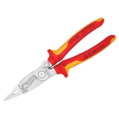 Image of Knipex Pliers for Electrical Installation chrome plated, insulated with multi component grips, VDE tested 200 mm (self service card/blister) 13 96 SB