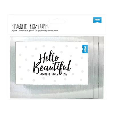 Image of Shot2go Pack of 3 Magnetic Photo Fridge Frames 4x6 Silver Metallic