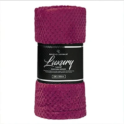 Image of GC GAVENO CAVAILIA Teddy Popcorn Throw For Bed, Thermal Blanket, Fluffy Fleece Throws Sofas, Berry, 130X150 Cm
