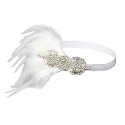Image of MMOOVV Fascinators Headpiece Flapper Headband Headdress Feather Garland Floral Flower Girls (White)