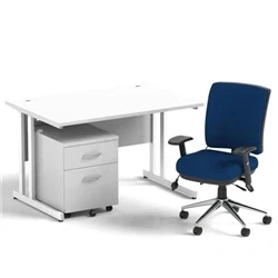 Image of Impulse 1200 Desk White/White Cantilever 2 Dr Mobile Ped Blue Chair