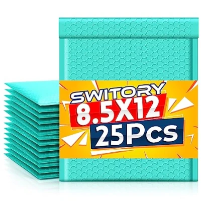 Image of Switory 25pcs Poly Bubble Mailers A4 Padded Envelopes Package Bags Lined Mailer Self Seal Teal, 21.6cmx28cm