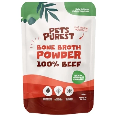 Image of Pets Purest Bone Broth for Dogs &amp; Cats, 250g Beef Powder Cats. Supports Joints, Digestion, Immunity Healthy Skin and Coat