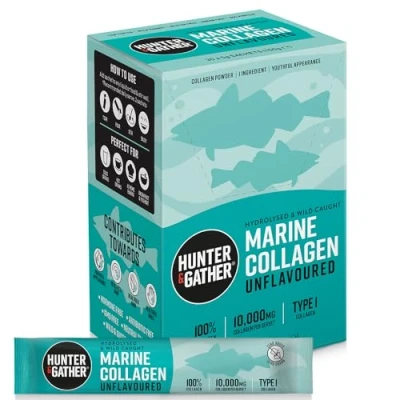 Image of Hunter &amp; Gather Marine Collagen Powder 30 x 5g Sachets Pure Unflavoured Hydrolysed Wild Caught Peptides for Hair Skin Nails Muscles Supplements Women and Men