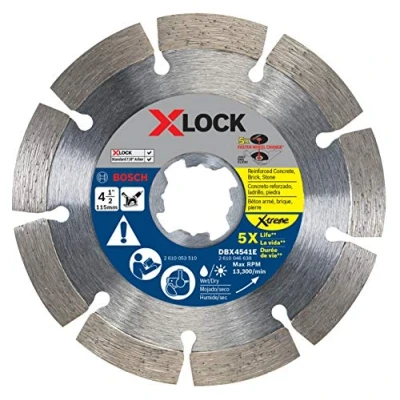 Image of BOSCH DBX4541E 4 1/2 in. X Lock Segmented Rim Diamond Blade Xtreme Compatible with 7/8 Arbor for Application in Reinforced Concrete, Brick, Stone