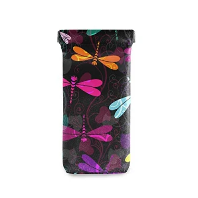 Image of linomo Colorful Dragonfly Flower Sunglasses Bag Microfiber Leather Pouch, Storage for Glasses and Cell Phones