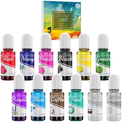 Image of Alcohol Ink Set 12 Vibrant Colours Based for Epoxy Resin Art, Petri Dish Making Concentrated Paint Colour Dye Painting, Tumbler, Coaster Making, Yupo 10ml