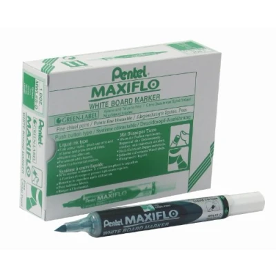 Image of Pentel Maxiflo Dry Wipe Slim Chisel Tip Marker Green (Pack of 12)