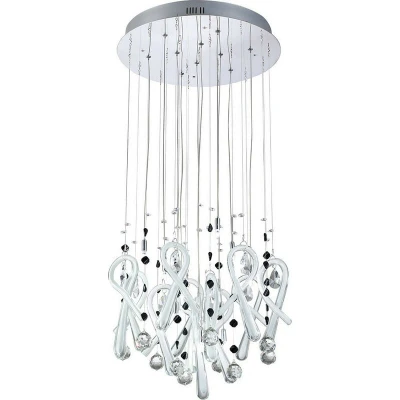 Image of Class Pendant Round 10 Light G4 Polished Chrome/White Glass/Crystal, NOT LED/CFL Compatible