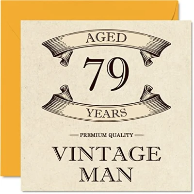 Image of Vintage 79th Birthday Cards for Men Aged 79 Years Fun Card Grandpa Dad Husband Uncle Brother Grandad, 145mm x Greeting Cards,