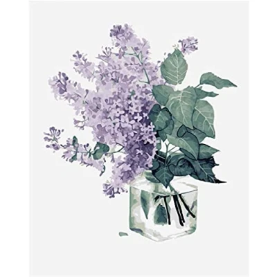 Image of Amiiba DIY Paint by Numbers Kits, Lilac Flowers, Flower in Glass 16x20 inch Acrylic Painting Number Wall Art Crafts (Flowers, Without Frame)