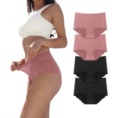 Image of Dumwis Underwear Women,Seamless Knickers for Women, No Vpl Pants Women Stretch Invisible,Mid High Waist Microfibre Ladies Briefs,No Show Full Coverage Hipster Multipack of 4 Pink