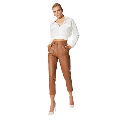 Image of Trendyol Women Design Normal Waist Skinny fit Straight Trousers Camels