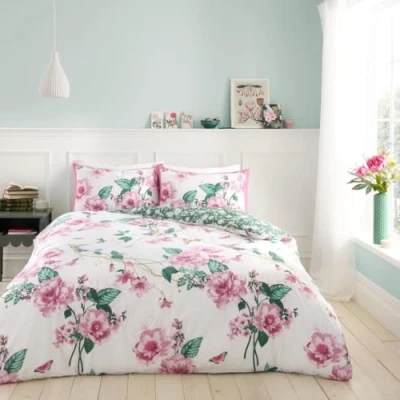 Image of GC GAVENO CAVAILIA Flower Duvet Cover Sets With Pillowcase Reversible Floral Bedding Set (135x200 cm) Botanical Single Quilt Super Soft Bed Linen