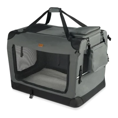 Image of VOUNOT Pet Carrier Bag Portable Foldable Dog Cat Travel Bag, 3 Entry Doors, Breathable Mesh and Padded Handles, L Grey