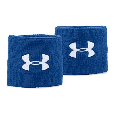 Image of Under Armour UA Performance Wristbands, Wristband in a Set of 2, Wrist Sweatband Men, Blue (Royal/White (400)), one size