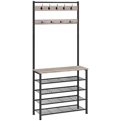 Image of HOOBRO Coat Stand, Rack with Shoe Storage, Free Standing Hall Tree 9 Hooks, and for Hallway, Entryway, Metal Frame, Sturdy, Industrial, Greige Black EBG80MT01G2