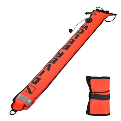 Image of Asixx Diving Marker, 4FT High Visibility Inflatable Scuba SMB Surface Signal Marker Buoy for Diving(Red)