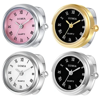 Image of JewelryWe Men Women Finger Watch Novelty Adjustable Ring Round Dial Roman Numeral Quartz Rings, for Mothers Day
