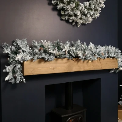 Image of Samuel ALEXANDER 1.8m Snowy Pre Lit Christmas Garland with 50 Warm White LED lights and Pinecones 96 Tips, Xmas garlands Decoration for Stairs Fireplace
