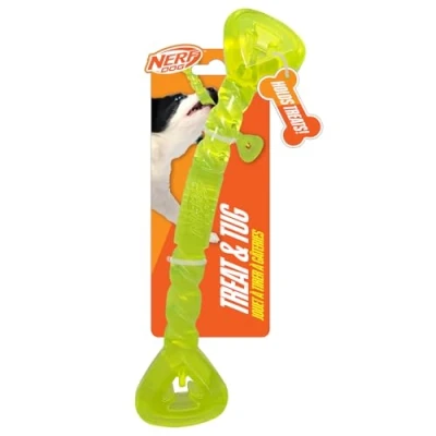 Image of Nerf Dog Treat Dispensing Bone, 11 Inch Durable Chew and Fetch Toy for Dogs, Green