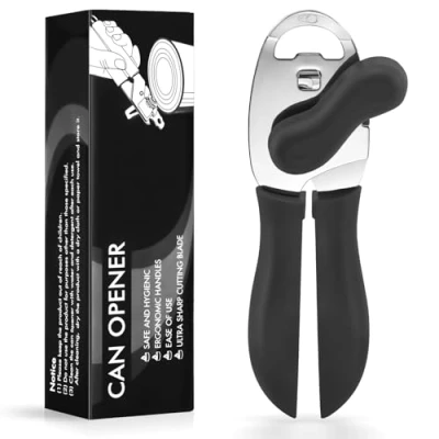 Image of Tin Opener, Lychico 4 in 1 Can Opener Handheld Heavy Duty Stainless Steel Openers with Multifunctional Bottle Black